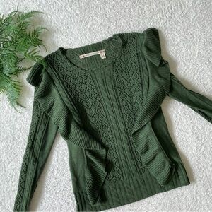 Chelsea & Violet | green ruffle front knit crochet sweater
